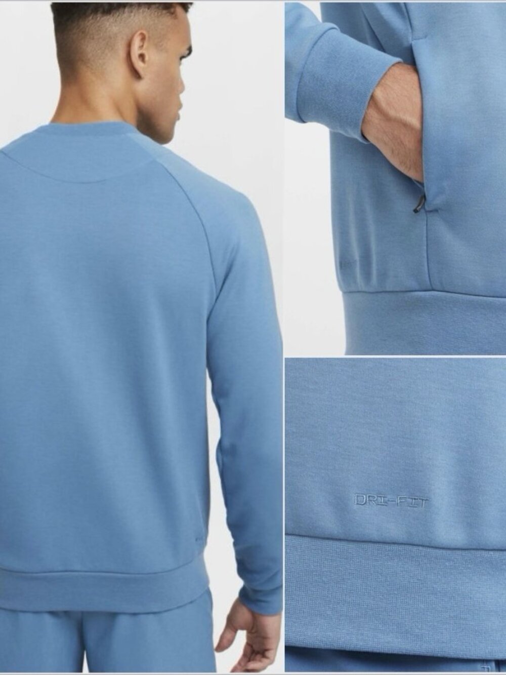 Nike Mens Primary Fleece Dri-FIT UV Performance Crew Neck Blue Large Pockets NWT - Picture 12 of 16